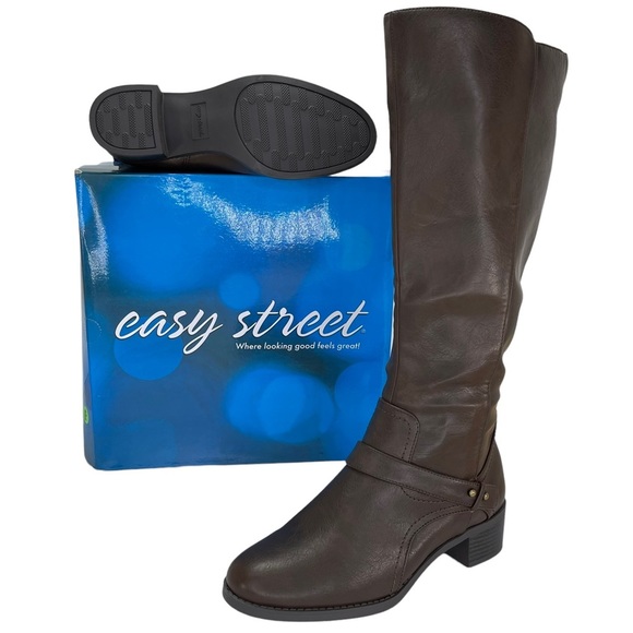 Easy Street Jewel Brown Faux Leather Knee High Womens Boots Size 8W - Picture 10 of 10
